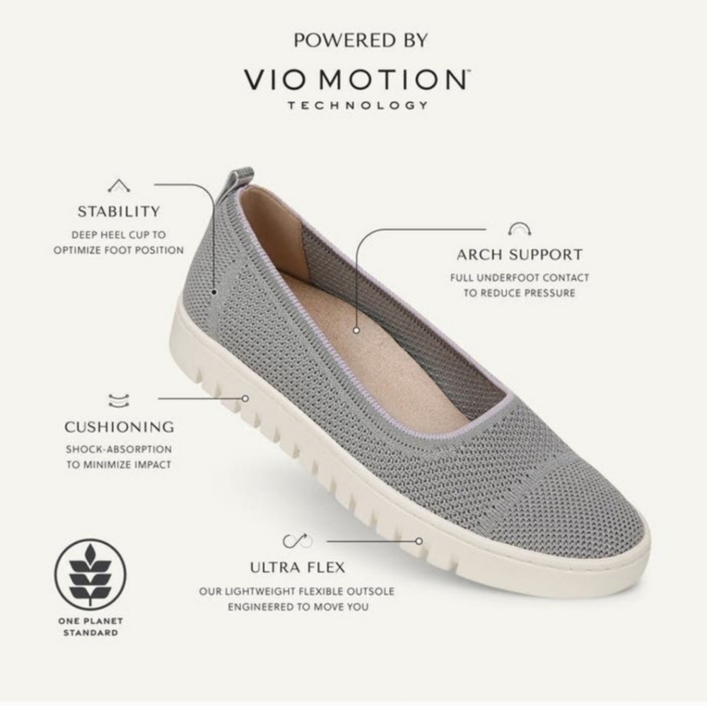VIONIC Uptown Skimmer Knit Flats Sneaker Slip On Shoes Gray‎ Blue Metallic 8.5